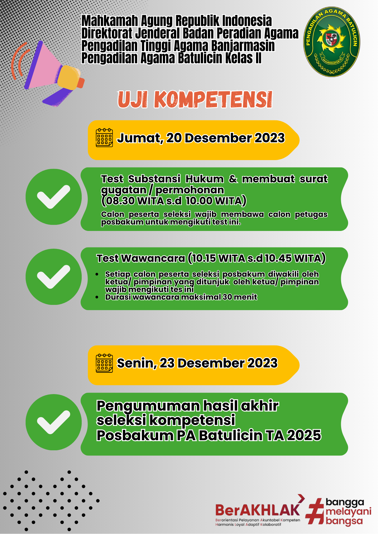 Pengumuman Jadwal test